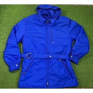 Vintage Bogner Ski Jacket 42 Men Cobalt Blue 70s 80s Removable Hood Belt MINT